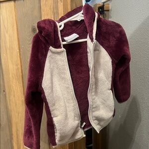 Columbia Maroon and Cream Zip-Up Hoodie 3T